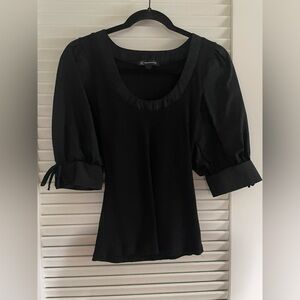 INC International Concepts Black Puff Sleeve Fitted Blouse